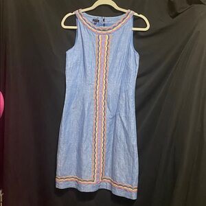 EUC Talbots Chambray Embroidered Sleeveless Linen/Cotton blend 2